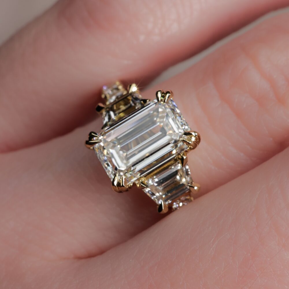 Emerald and Trapezoid trilogy ring 2 1