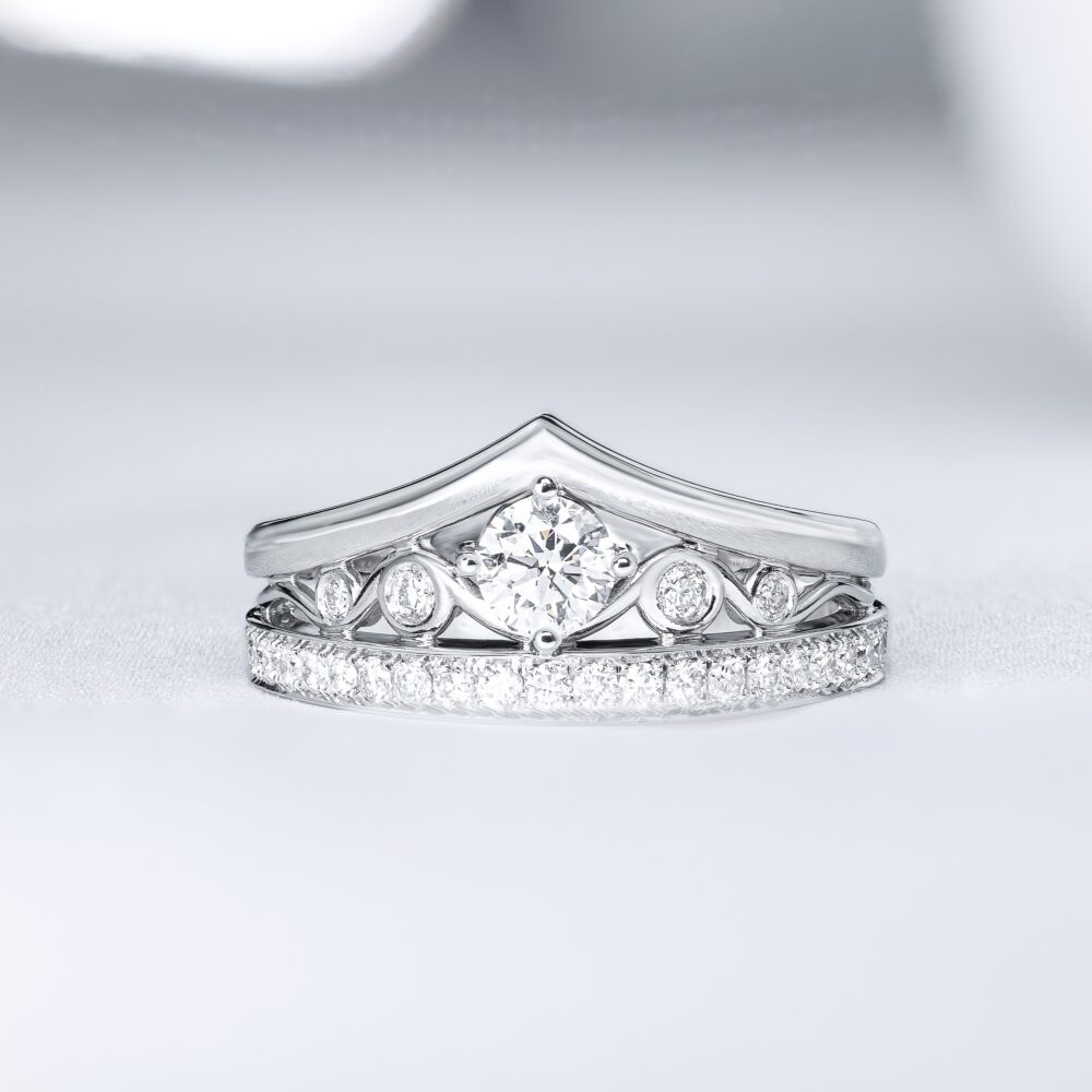 Peaked Engagement Ring with Diamond Accented Band