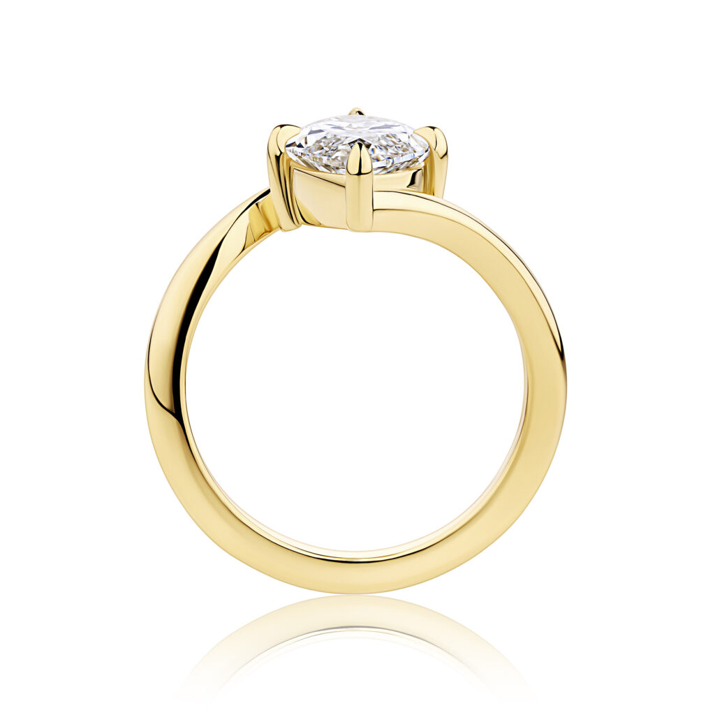 Bypass yellow gold marquise diamond ring side