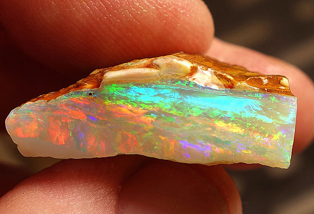 Crystal Opal from Coober Pedy showing the full sprectrum of colours