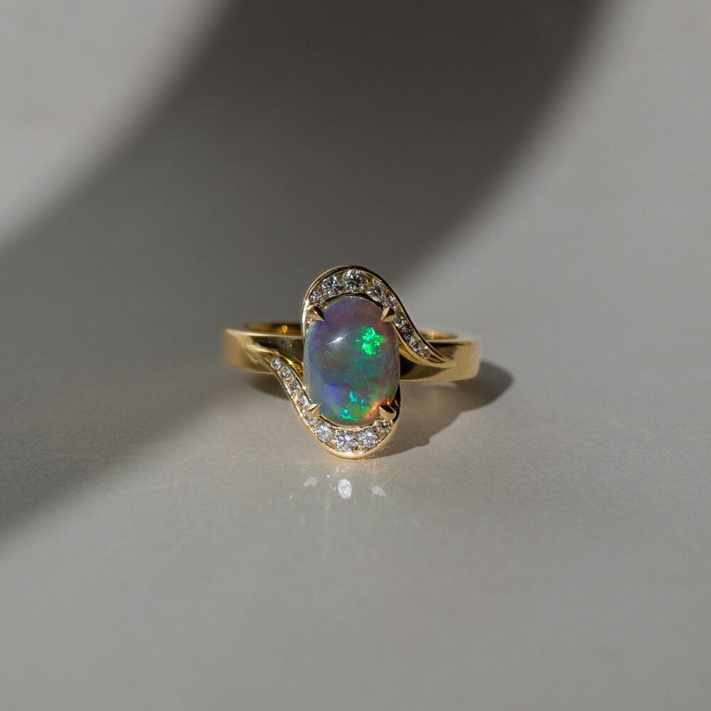 Bypass Style Opal Ring with Diamond Accents