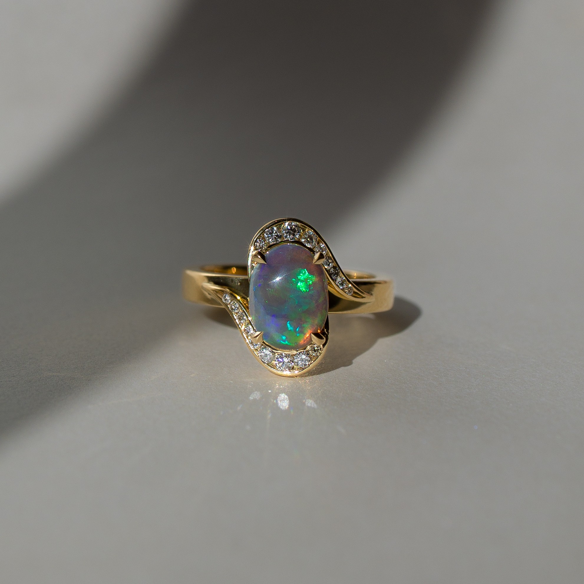 Bypass Style Opal Ring with Diamond Accents