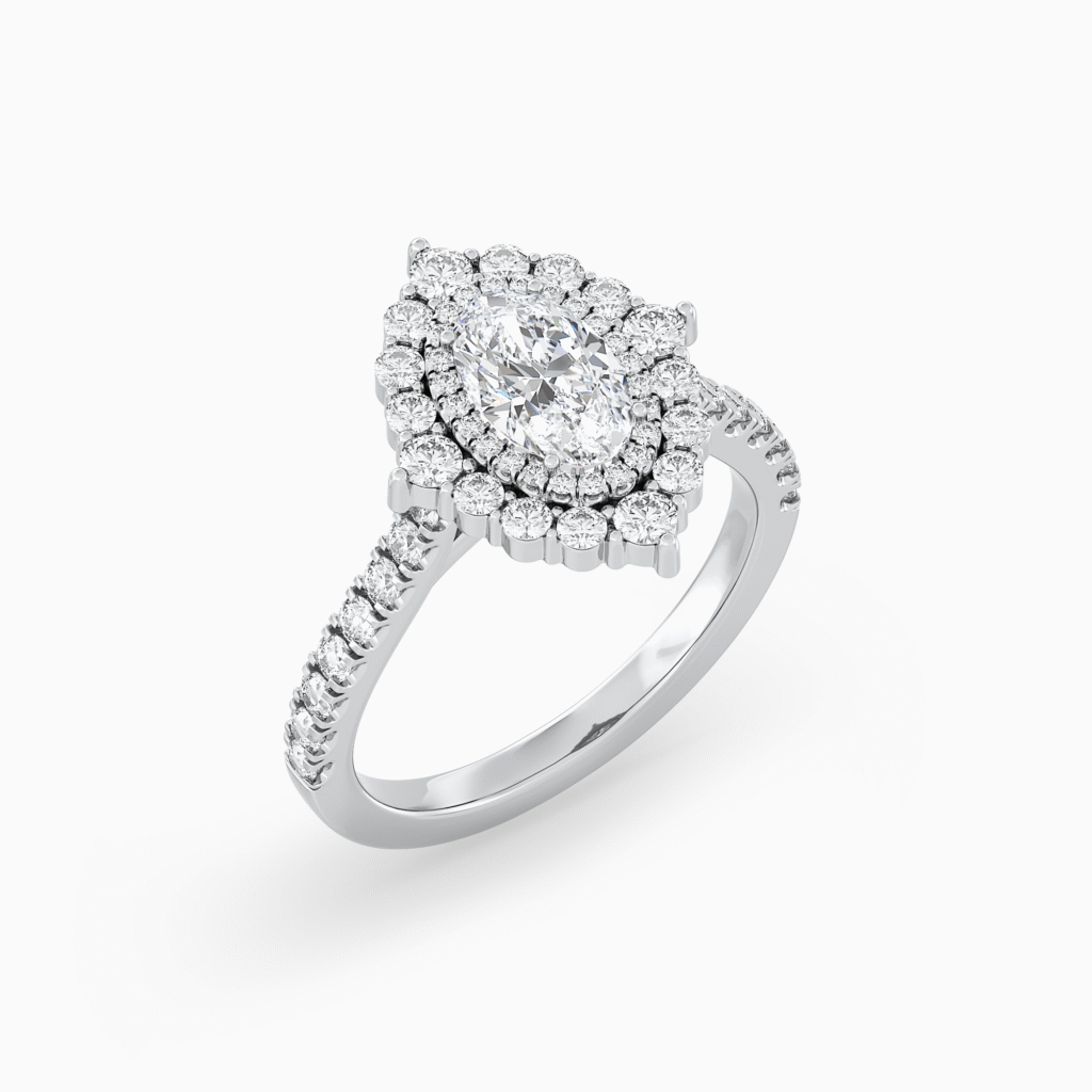 Double Halo Diamond Ring with Accented Band