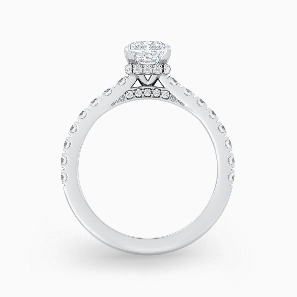 Radiant Diamond Ring with Hidden Halo and Accented Bridge