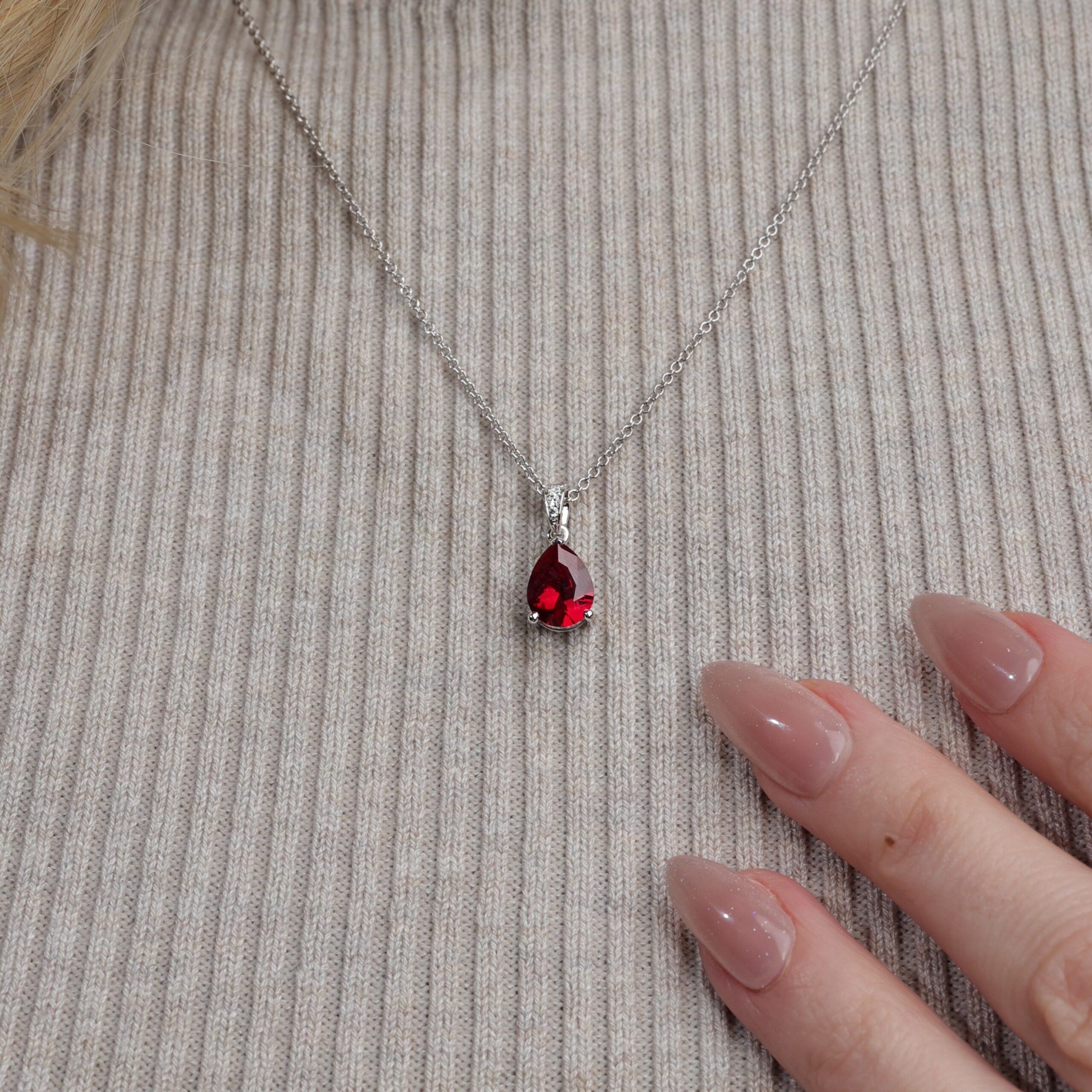 Synthetic Ruby Pendant with Accented Diamond Bail