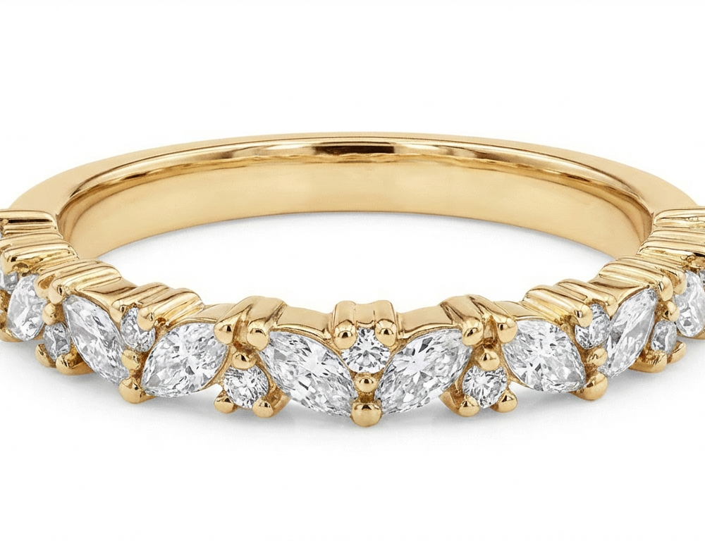 Eden Marquise and Round Diamond Yellow Gold Women's Wedding Ring