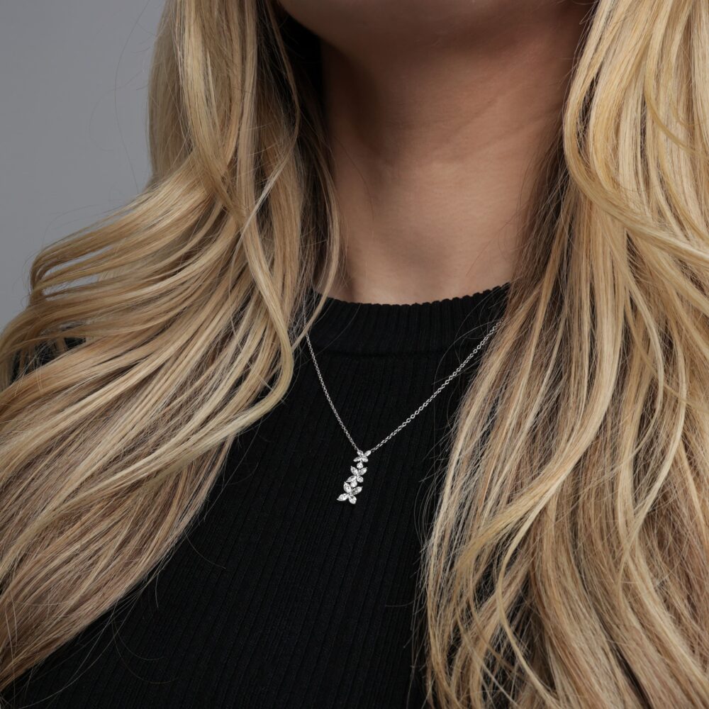 Marquise Flower Necklace White Gold (1)