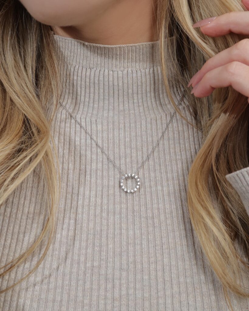 Small Circular Diamond White Gold Pendant