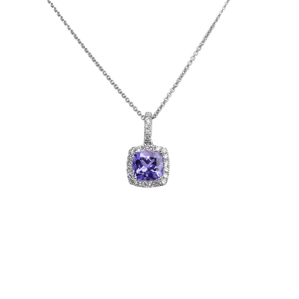Cushion Cut Tanzanite and Diamond Pendant White Gold (2)