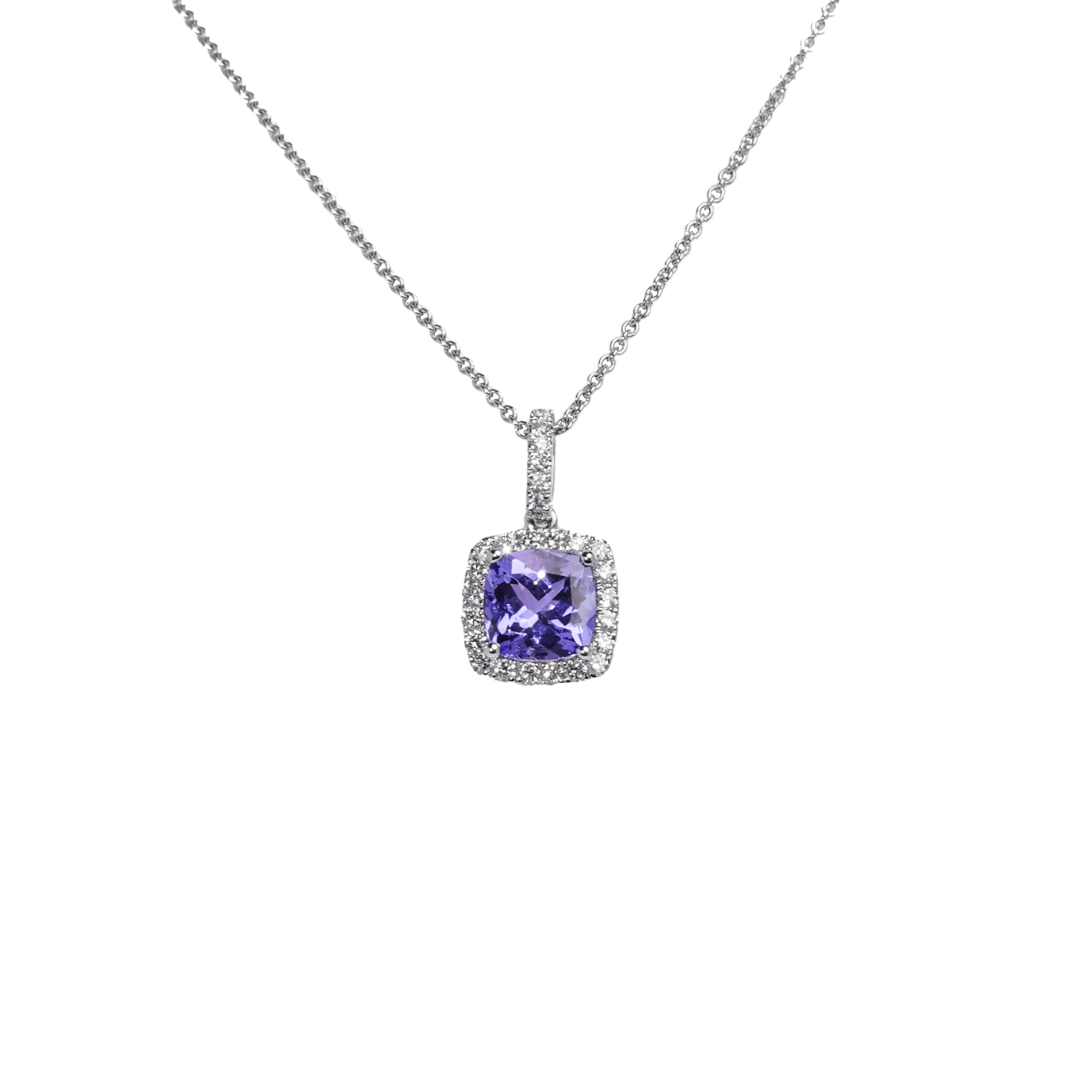 Cushion Cut Tanzanite and Diamond Pendant White Gold (2) Cushion Cut Tanzanite and Diamond Pendant White Gold (2)