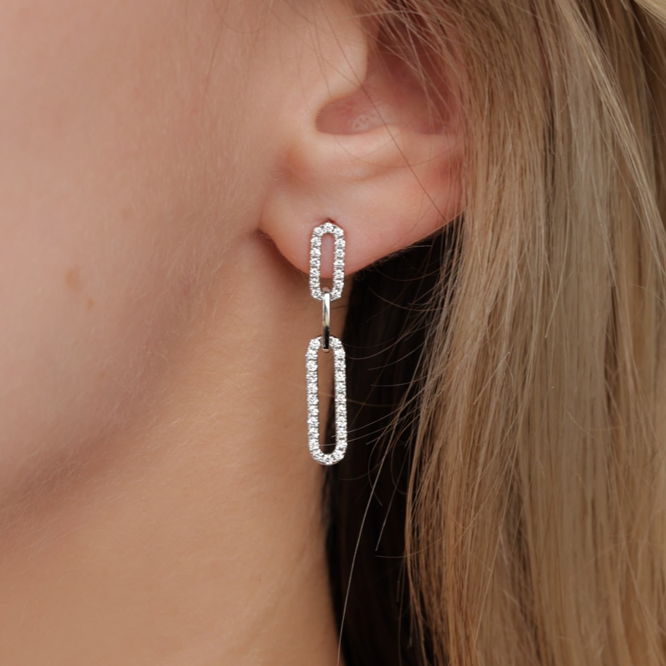 Diamond Paper Clip earrings white gold cropped