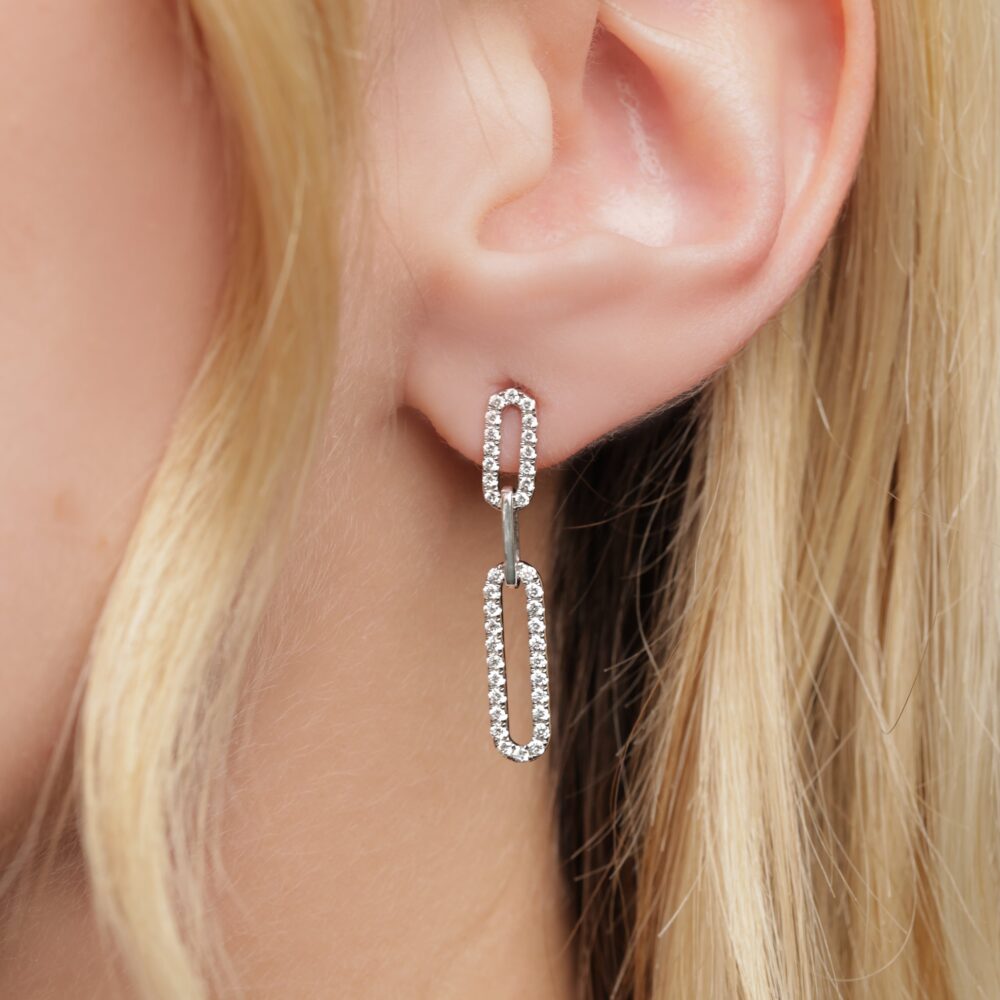 White Gold Diamond Paper clip Earrings