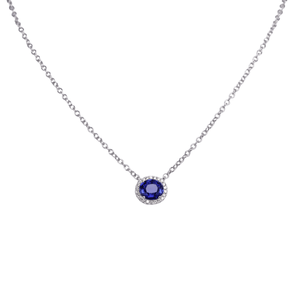 Sapphire and Diamond Fixed Pendant White Gold