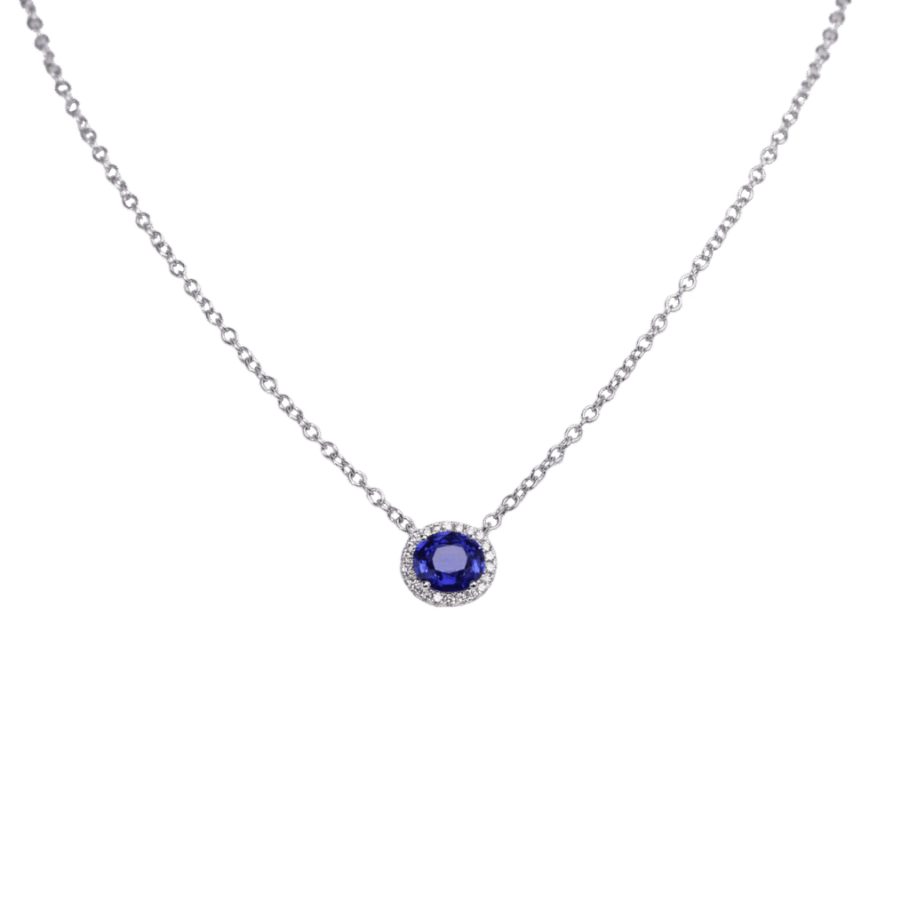 Sapphire and Diamond Fixed Pendant White Gold