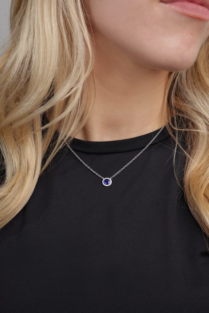 Sapphire and Diamond Fixed Pendant White Gold