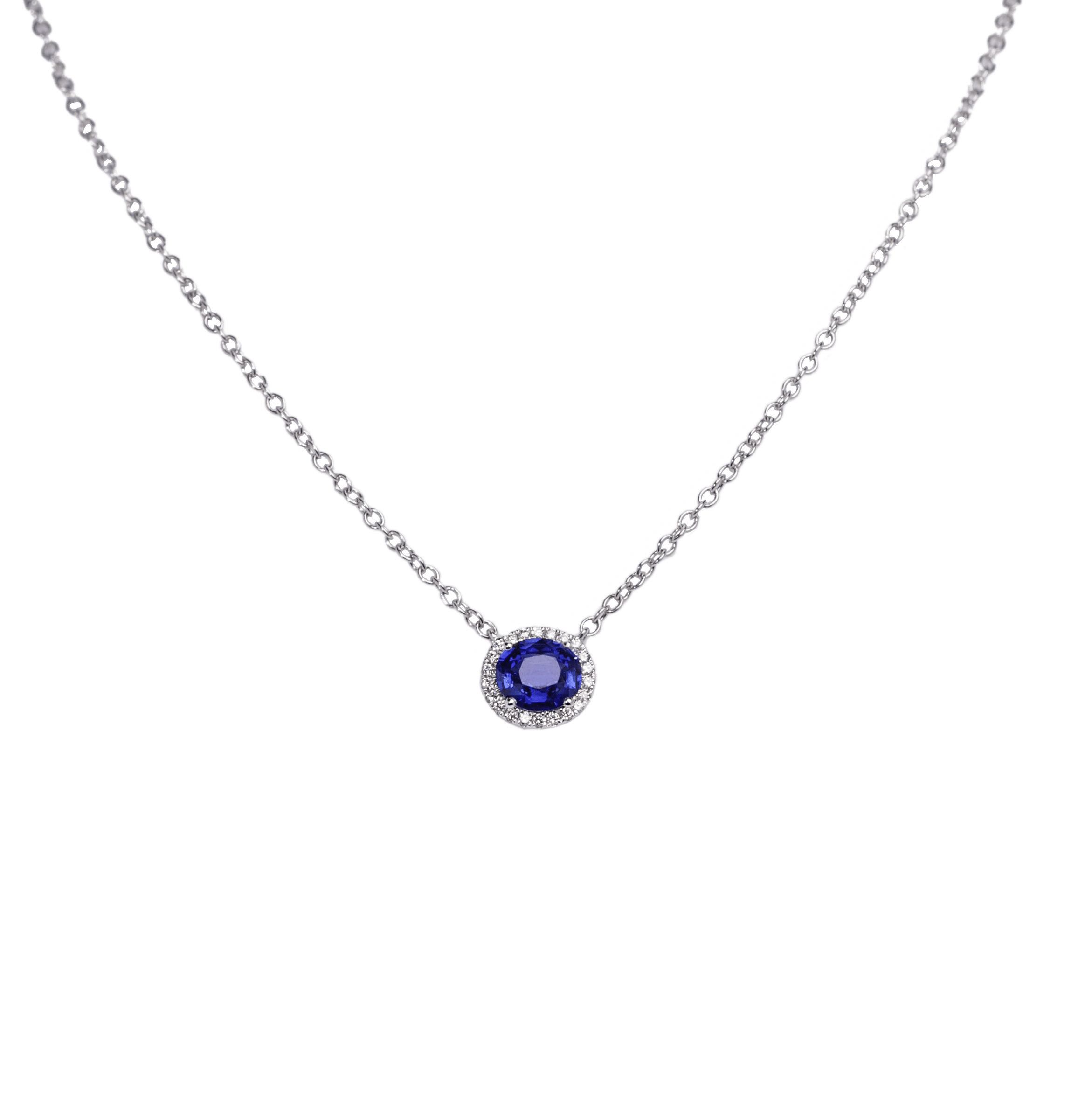 Sapphire and Diamond Fixed Pendant White Gold Sapphire and Diamond Fixed Pendant White Gold