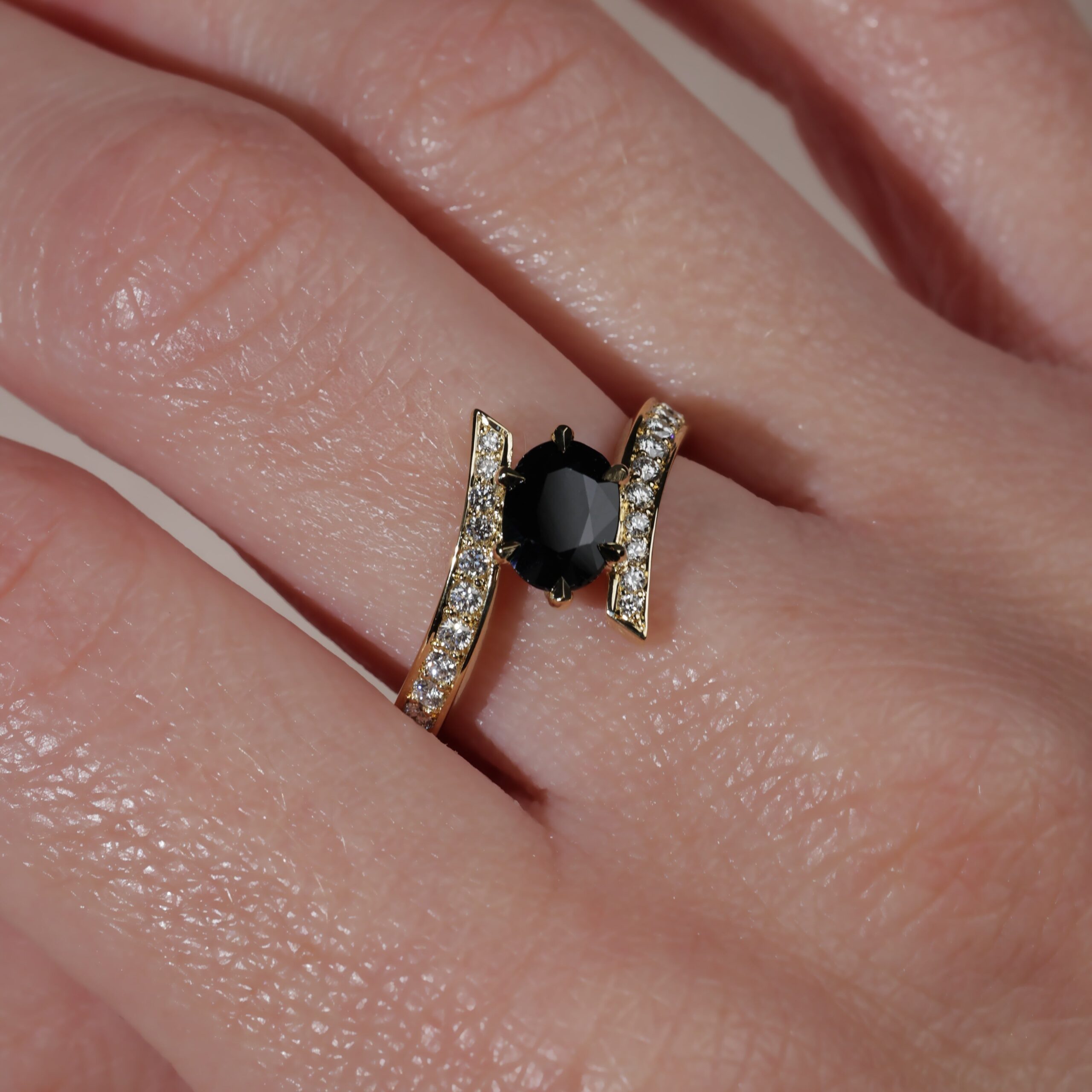 Bypass Style Black Sapphire Ring Accented by Natural Diamonds 1 scaled