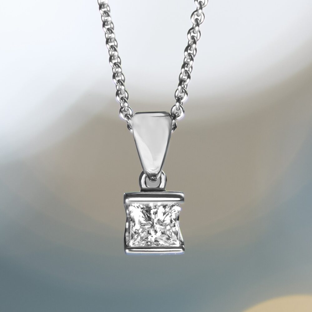 Custom Princess Cut Diamond Pendant in White Gold