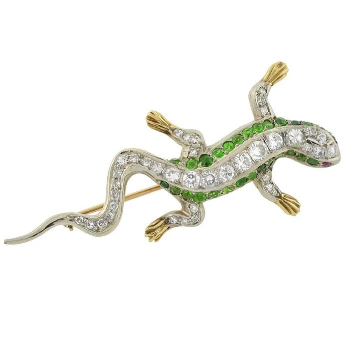 Dematoid Garnet Diamond Lizard Pin min