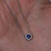 Sapphire and Diamond Halo Fixed Pendant White Gold