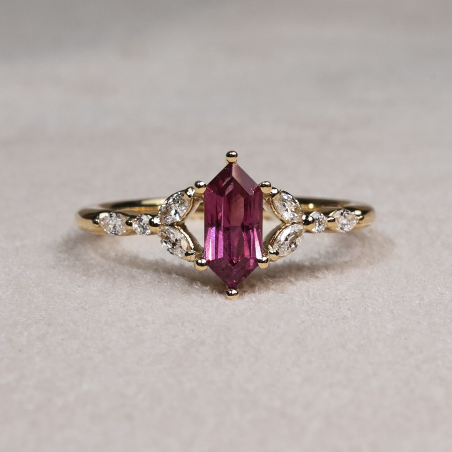 Umablite Garnet dress ring yellow gold lab diamonds 2 min