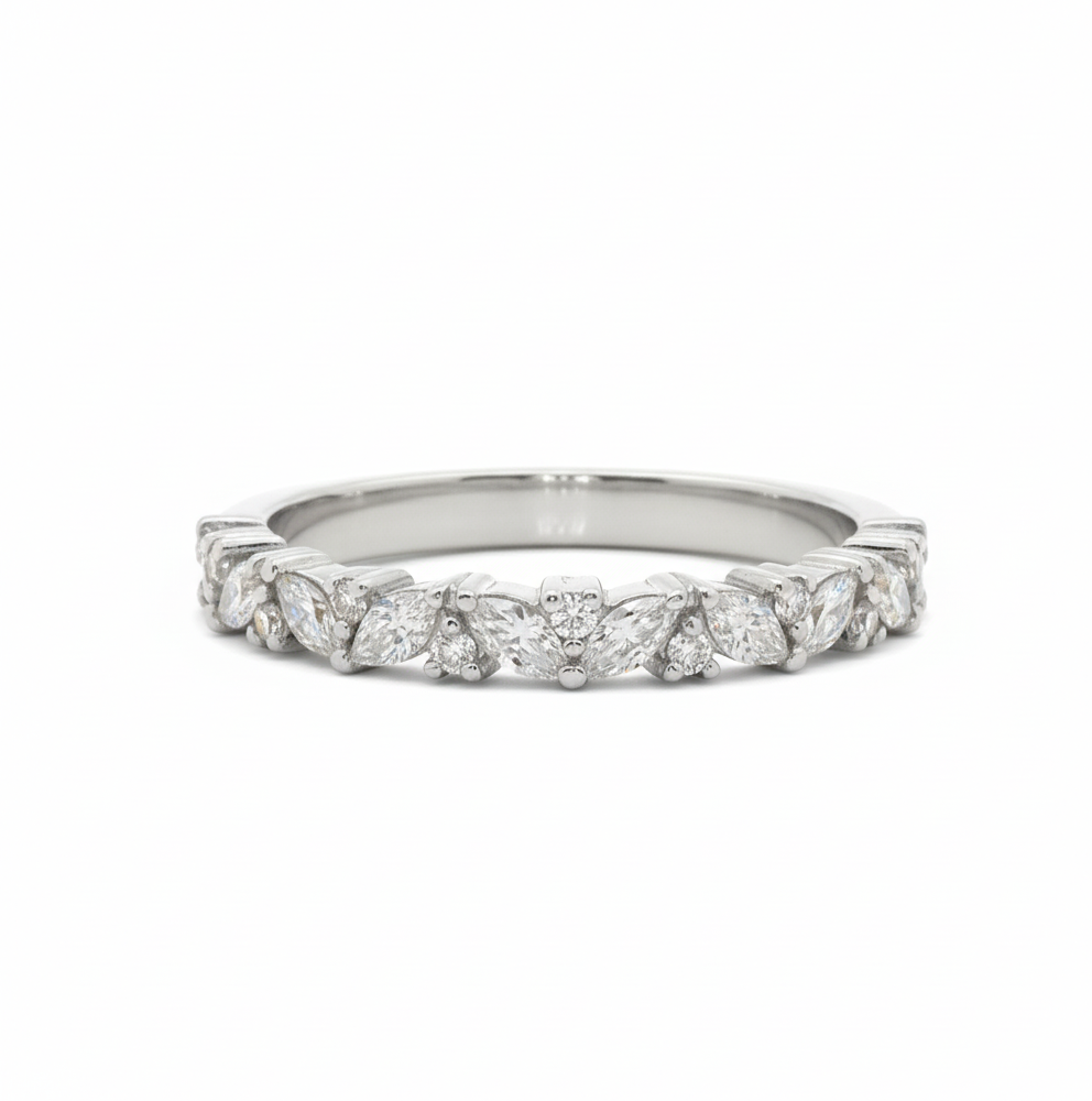 Eden Marquise and Round Diamond White Gold Women's Wedding Ring