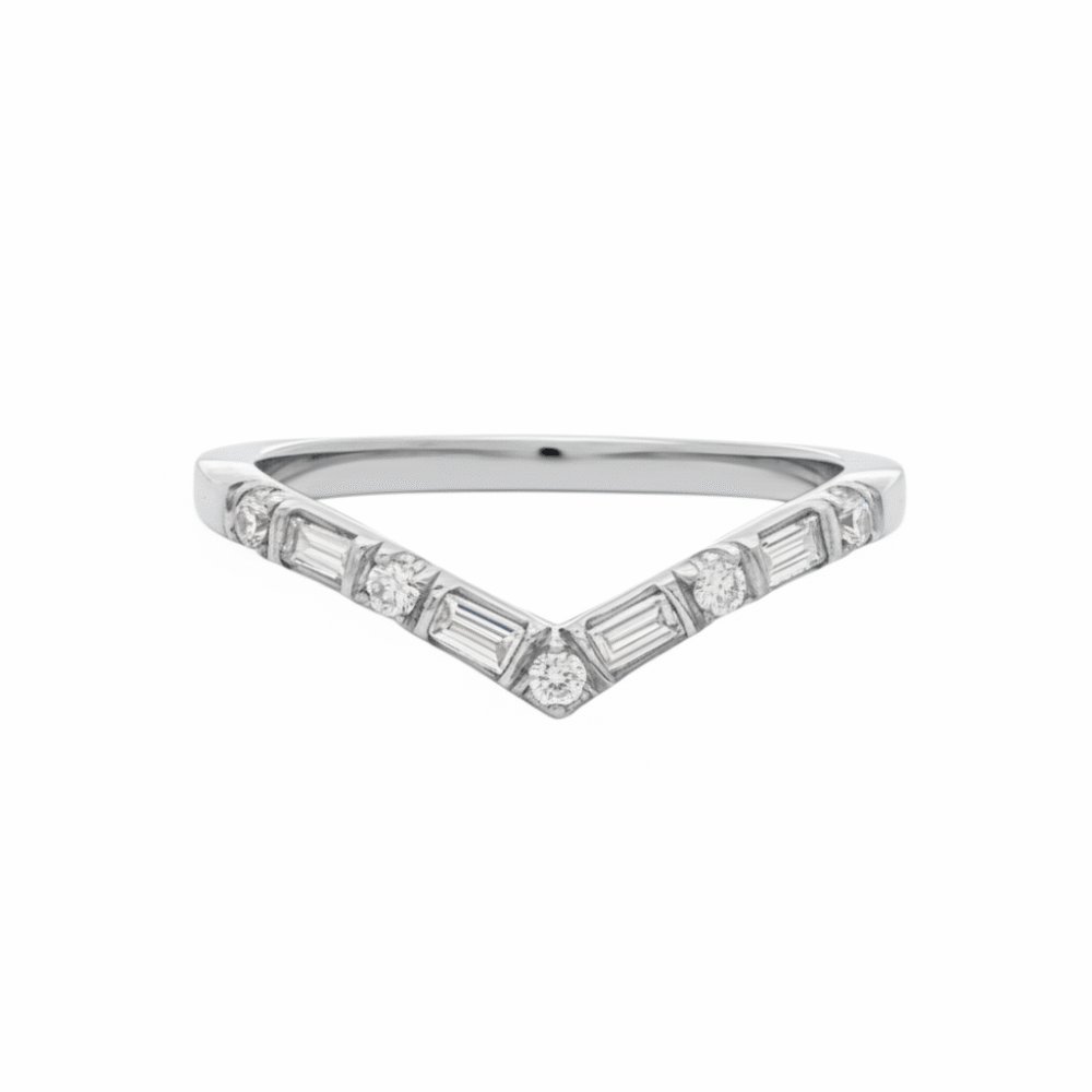 Hamilton Peaked Baguette Women's White Diamond Wedding Ring